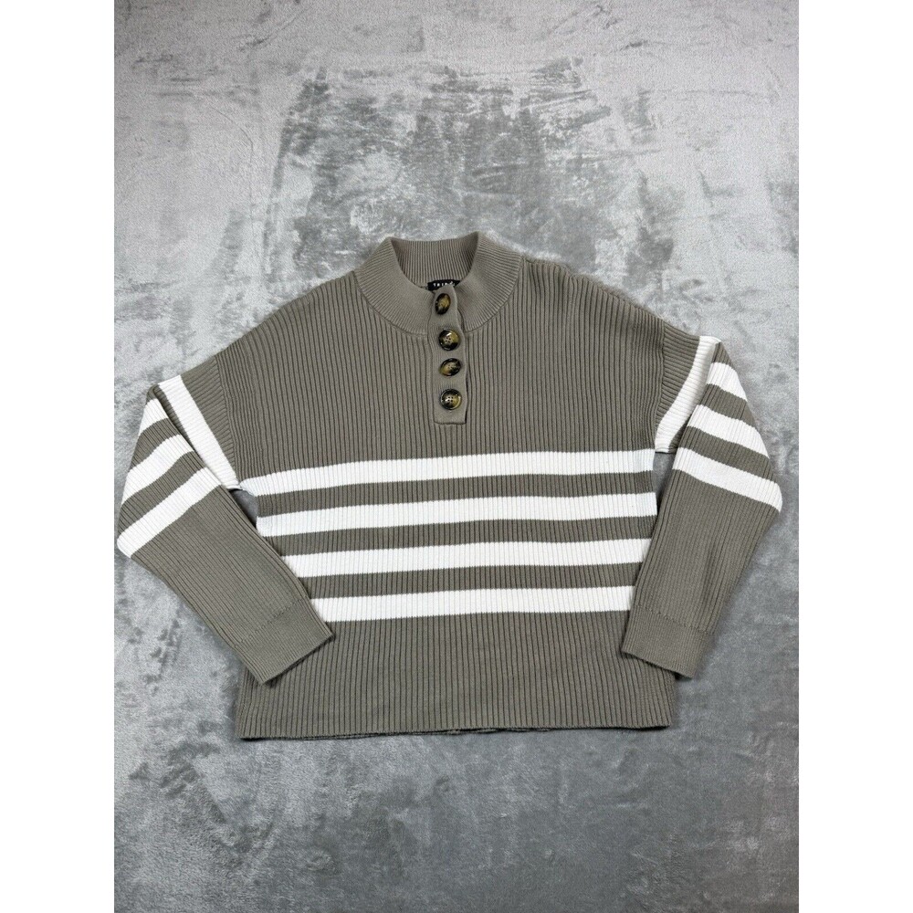 Tribal Sweater Women 2XL Green White Stripe Henley Pullover Cotton 11190-576